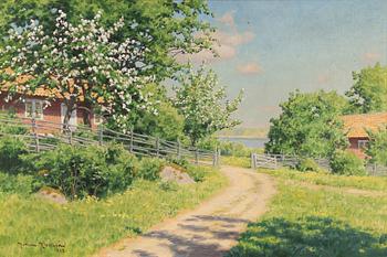 Johan Krouthén, Summer landscape with fruit trees in bloom.