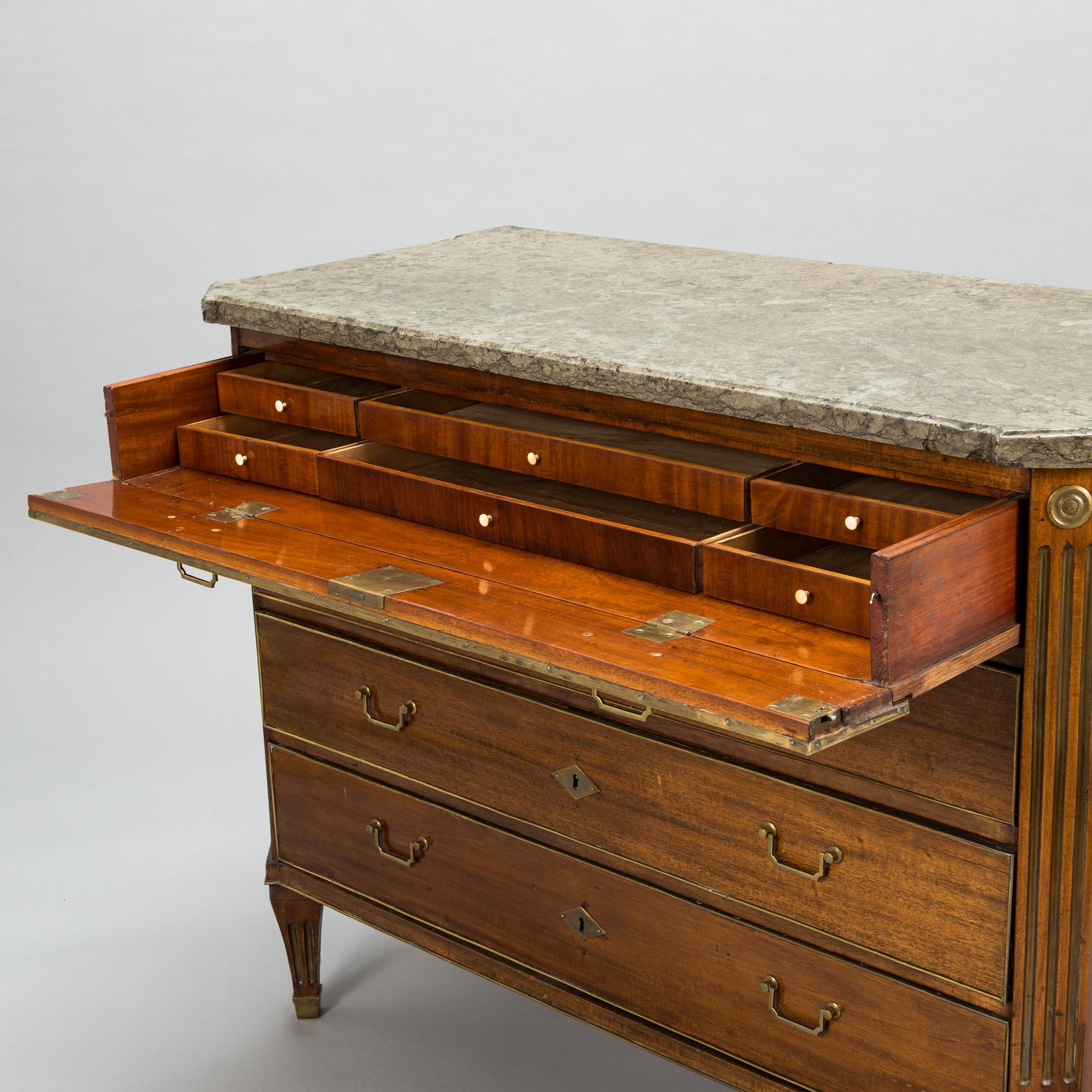 A late Gustavian writing commode by Johan Almgren, master 1798-1805 in Stockholm. Signed.