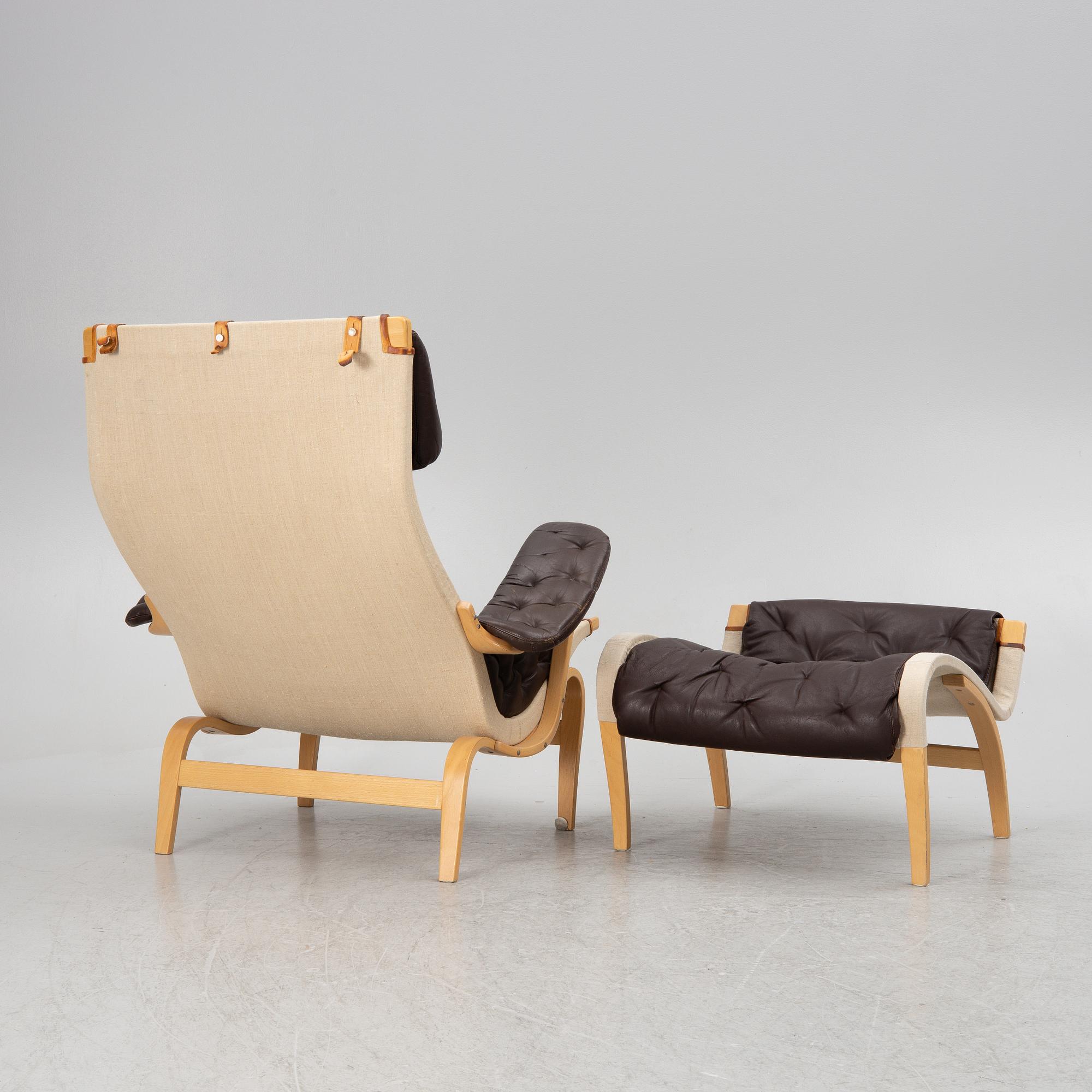 Bruno Mathsson, a 'Pernilla' armchair with ottoman, Dux.
