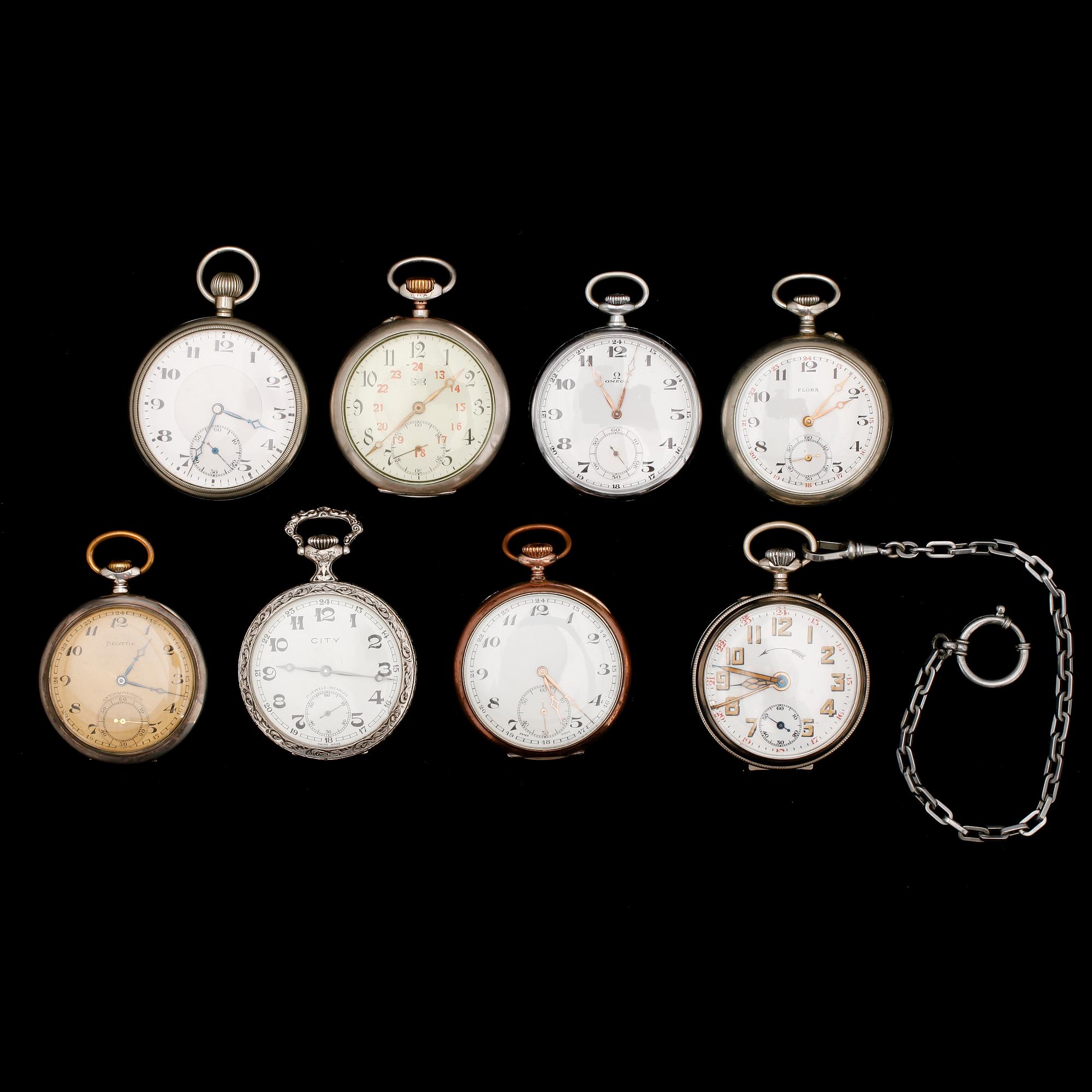 FICKUR, 8 st (3 av silver, 5 av nickel), tidigt 1900-tal.