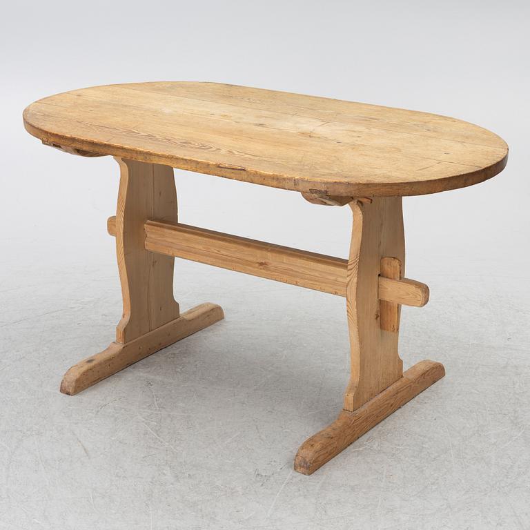 A pine wood table, folk art, 19th century.