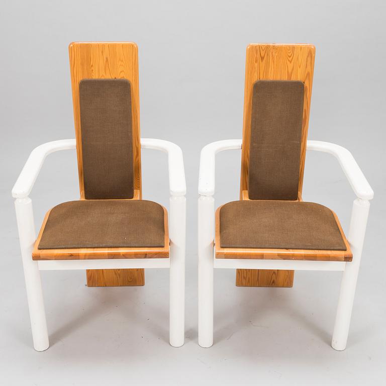 EERO AARNIO, PÖYTÄ JA TUOLEJA, 9 kpl, "Viking", Pan Puu, 1980-luvun alku.