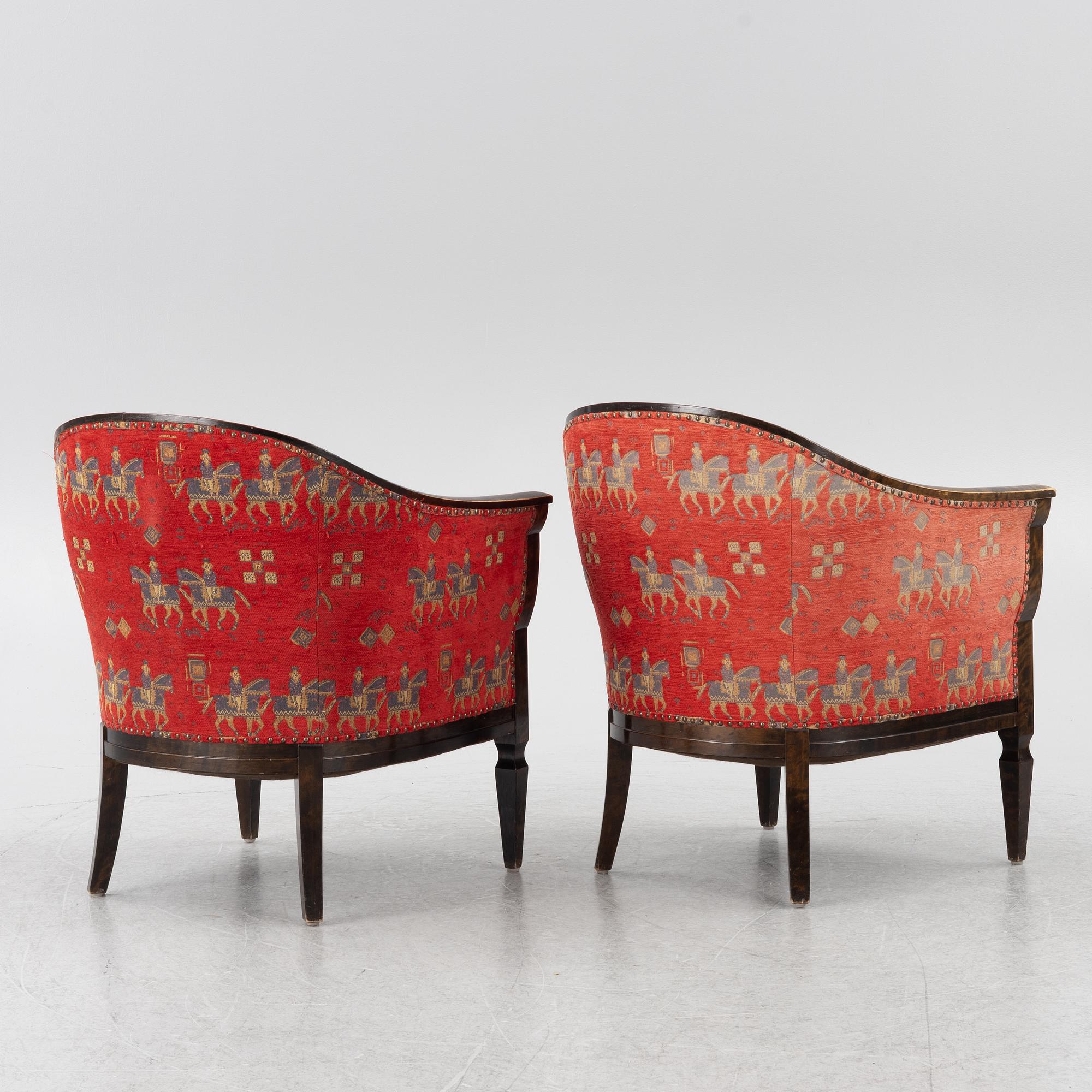 Armchairs, a pair, 1940s/50s.