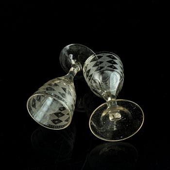 Eight late Gustavian wine glasses, circa 1800.