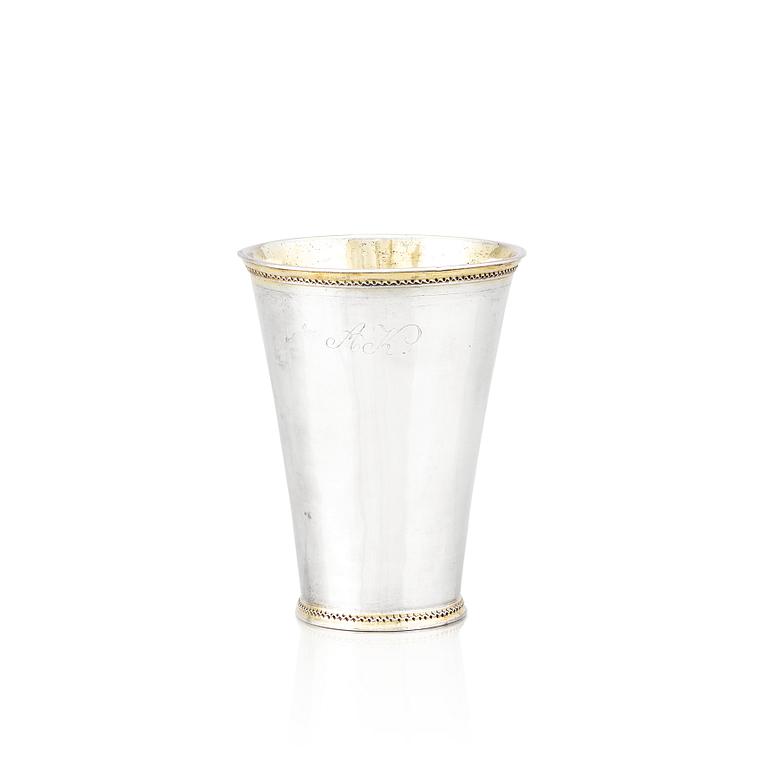 A Swedish 18th century parcel-gilt silver beaker, mark of Johan Caspar Sauer, Stockholm 1715.