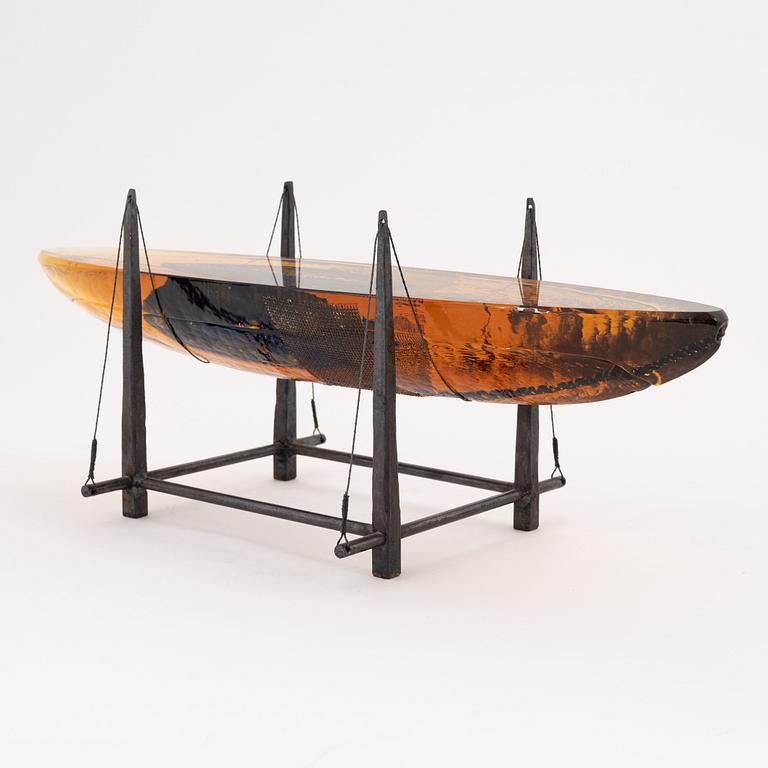 Bertil Vallien, a cast glass sculpture of a boat, Orrefors, Sweden.