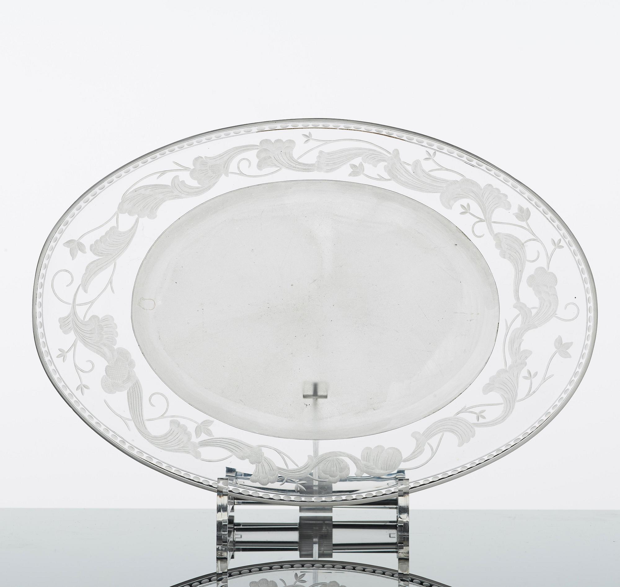 Simon Gate, an engraved glass bowl and stand, Orrefors, Sweden  1924, model 147.