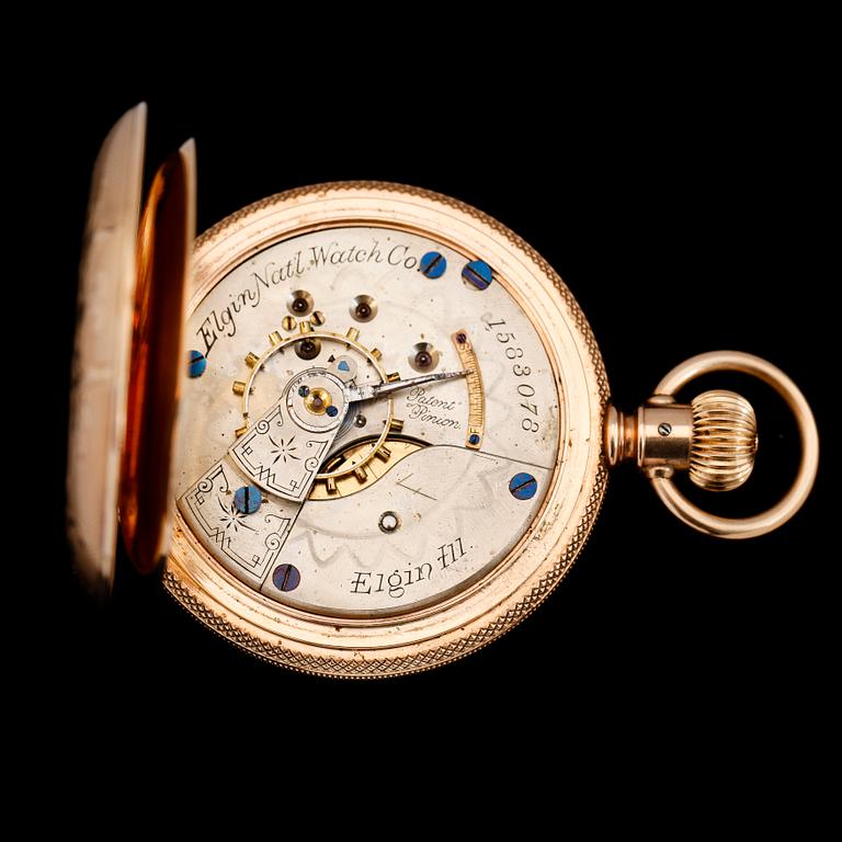 FICKUR, 14K guld, Elgin Nat'l Watch co, savonett. Total vikt ca 135 g.