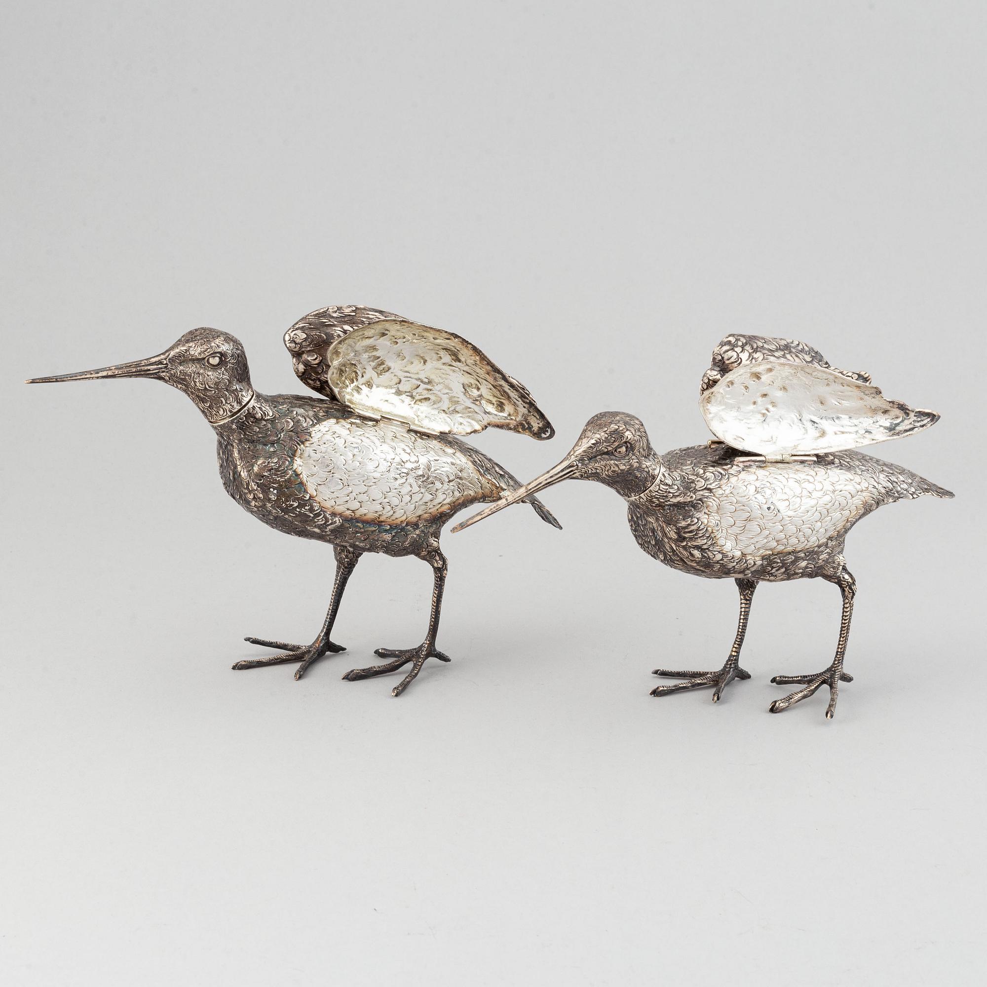 A pair of silver table decorations / birds, Swedish import marks 20th century.