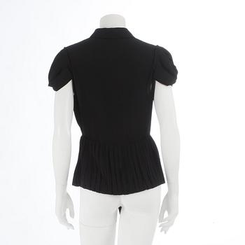 PRADA, a black chiffon pleated blouse. Size 46.