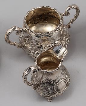 KAFFE- / TESERVIS, 4 delar, silver, möjligen James Aldridge, London, England, 1854, total vikt ca 2295 gram.