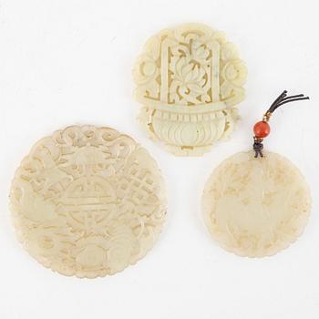 A group of three Chinese stone amulettes, 20th century.