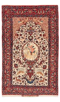 408. A semi-antique pictorial Isfahan rug signed (Sadegh) Seirafian, c. 170 x 116 cm.