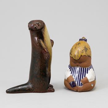 2 Lisa Larson stoneware figurines, Gustavsberg.