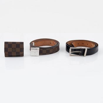 Louis Vuitton, belts, 2 pcs, and a case for cufflinks.