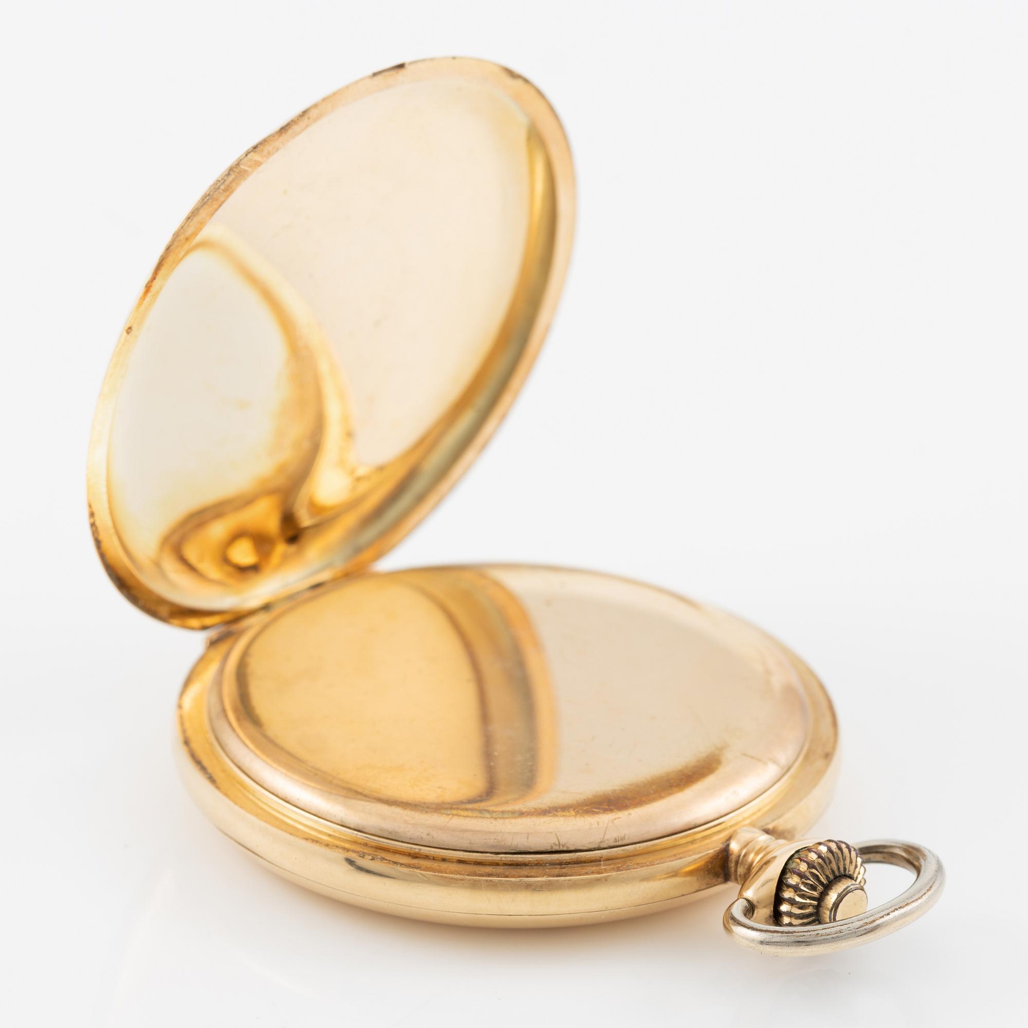 Pocket watch, H. Runsten Stockholm, lever escapement, including a ring in 18K gold.