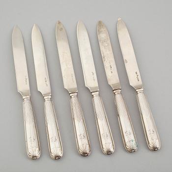 FRUKTKNIVAR, 6 st, silver, Gustaf Grönholm, Helsingfors 1841. Vikt ca 172 gram.