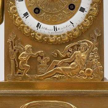 An Empire mantel clock signed J.J. Hanset, Bruxelles, Belgium, first half of the 19th century.