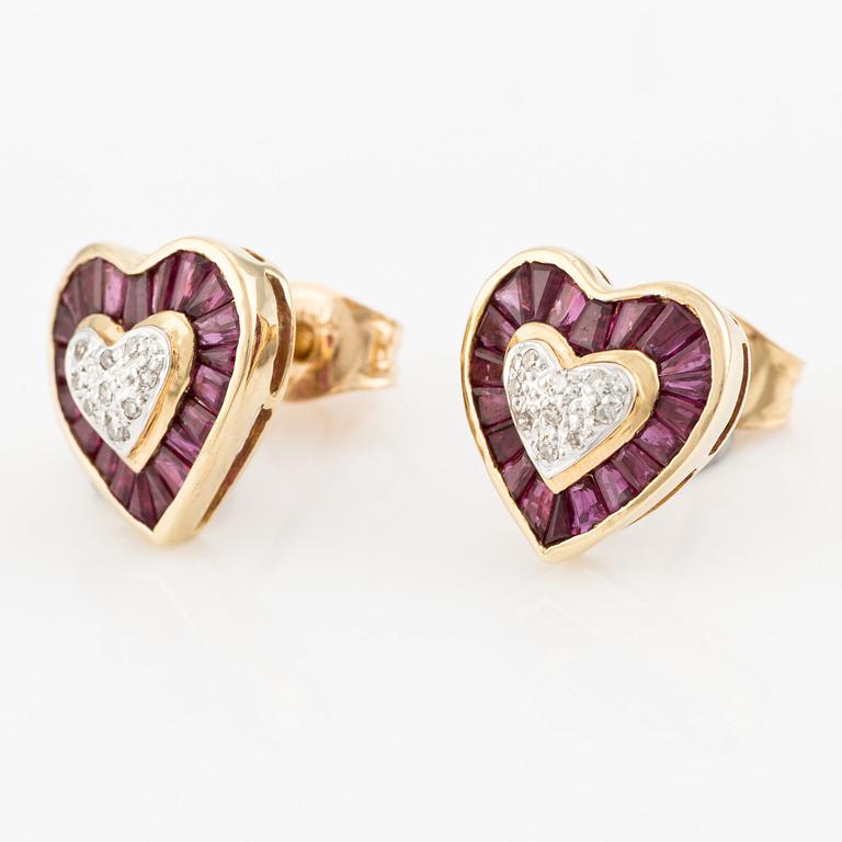 Earrings, 18K gold with square-cut rubies and diamonds.