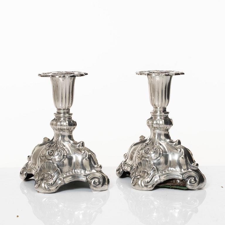 C.G. Hallberg, Candelsticks, a pair, silver, Baroque style, Stockholm 1943.