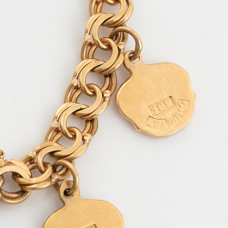 Gold Charm Bracelet, 18K gold, bismarck link.