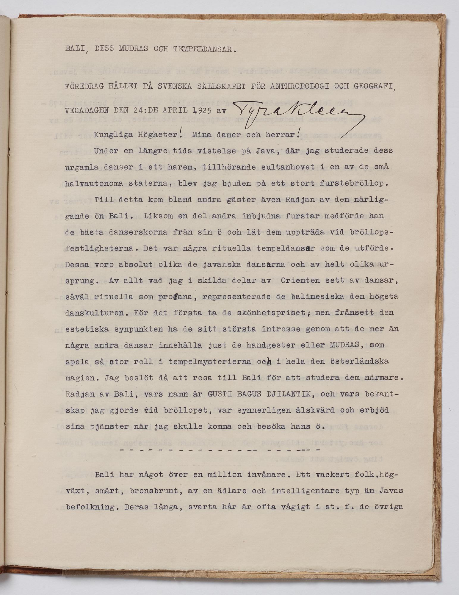 Tyra Kleen, fyra häften med åtta tryckta planscher (varav en dublett), "Temple Dances and Musical Instruments in Bali".