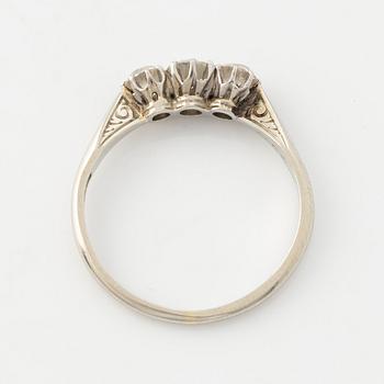 18K white gold and brilliant cut diamond three stone ring.