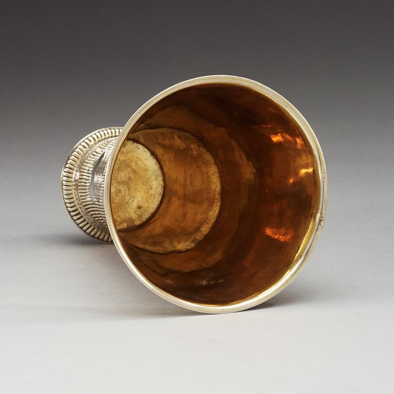 A Swedish 18th century parcel-gilt beaker, makers mark of Cornelius Zitski, Stockholm 1732.