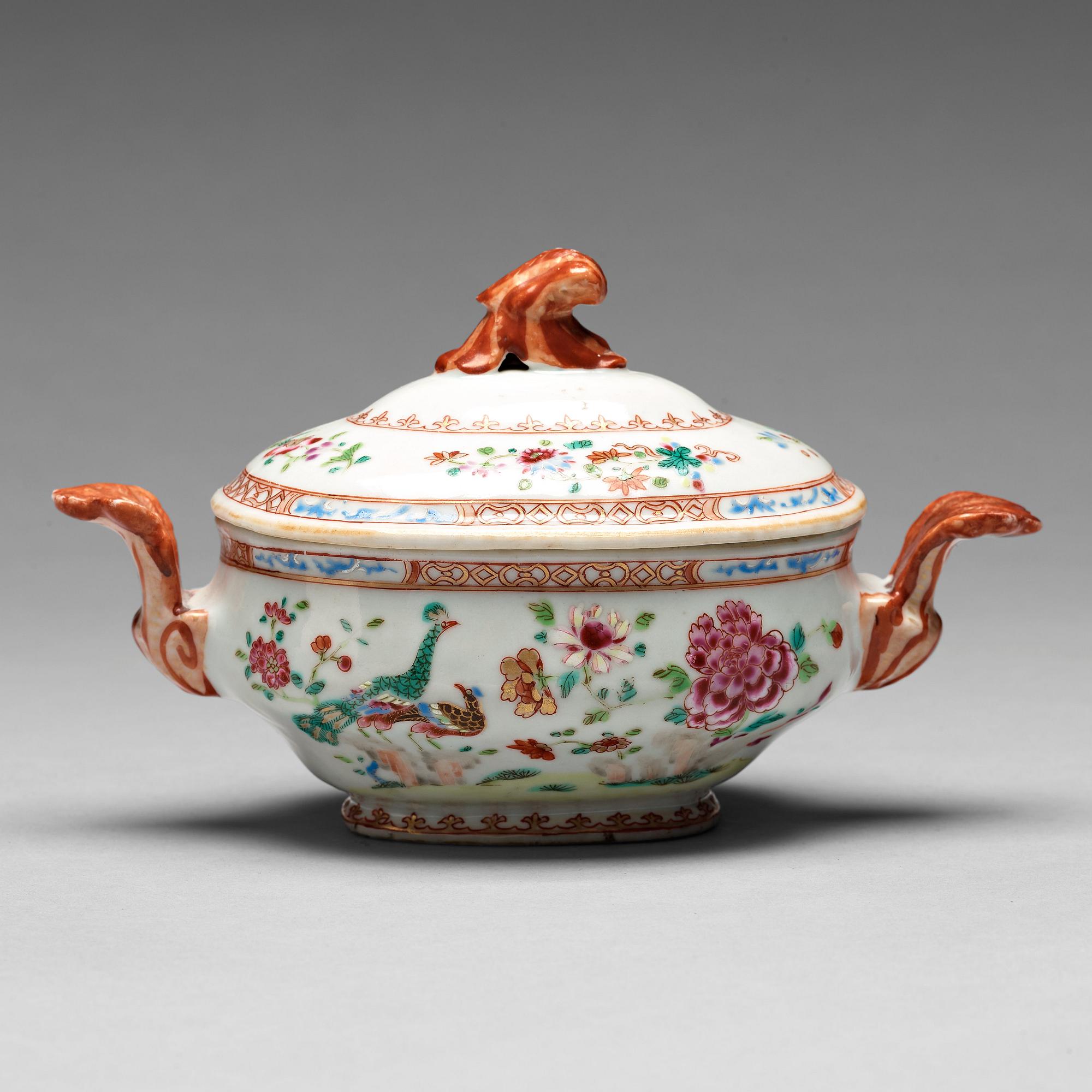 A famille rose 'Double Peacock' tureen with cover, Qing dynasty, Qianlong (1736-95).