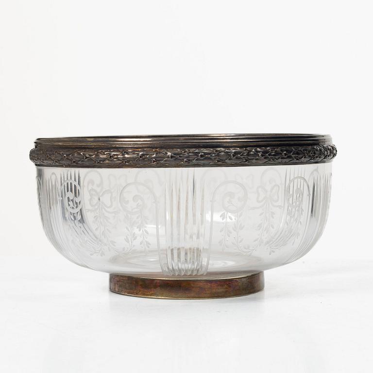 A French silver and glass bowl, mark of Georges Falkenberg, Paris, early 20th century.