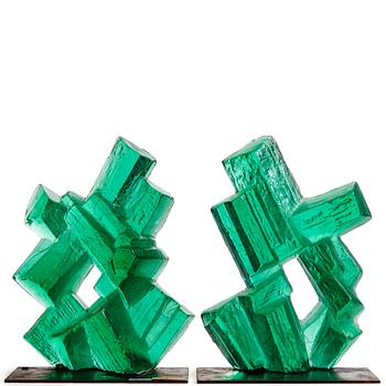 12. Edvin Öhrström, An Edvin Öhrström cast glass two pcs sculpture 'Kristallisk Komposition' Lindshammars Glasbruk, Sweden 1960's.