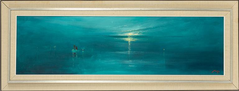 Axel Lind, Moonlit Sea with Ship.