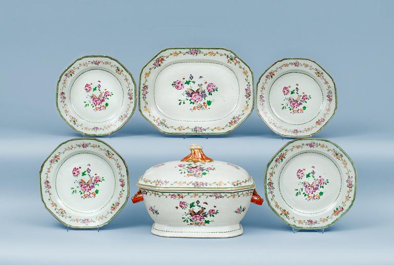 SERVISDELAR, sex stycken, kompaniporslin. Qing dynastin, Qianlong (1736-95).