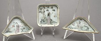 SCHATULL med CABARET, porslin, Kina, 1800-tal.