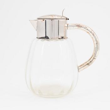 A glass and silver plate jug, mid 20th century.