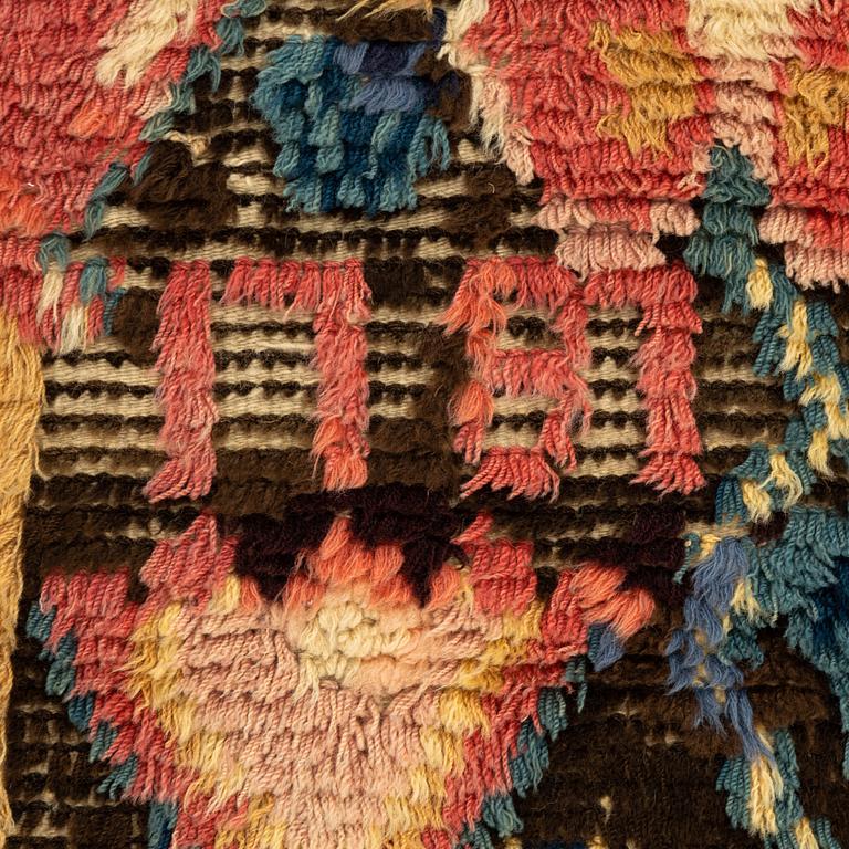 A bed cover, knotted pile, ca 182,5 x 138 cm, Sweden - Finland, dated 1787.