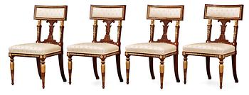 543. A Swedish late Gustavian-style seating circa 1900 (comprising four chairs, two armchairs, one sofa) and an Empire table.