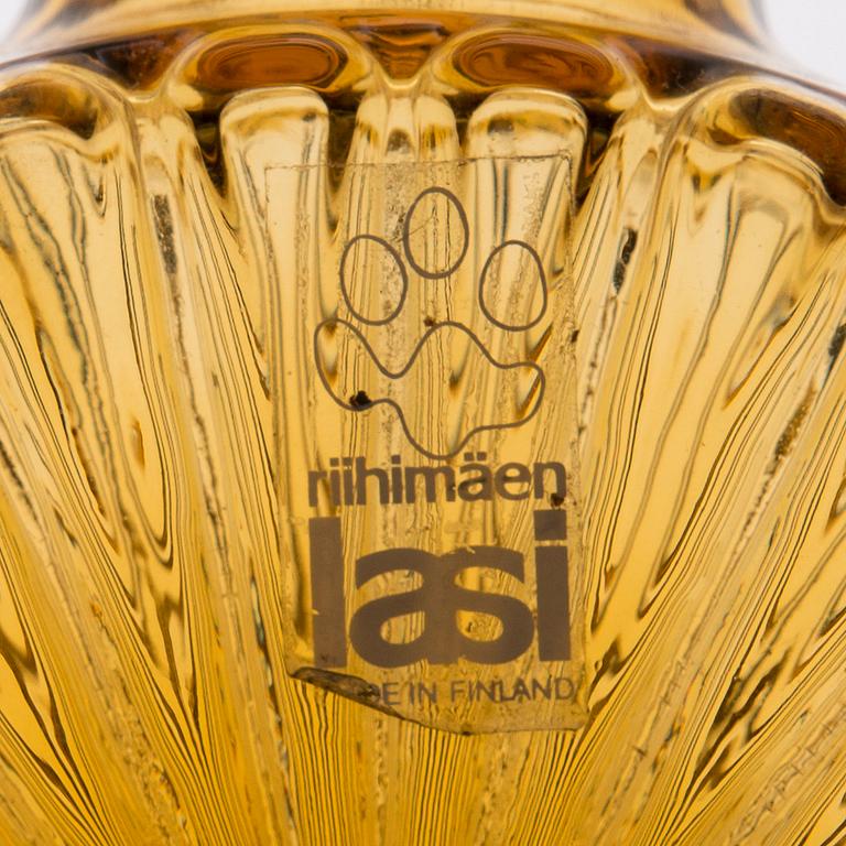 HELENA TYNELL, FLASKOR, 7 st, glas, "Solflaskan", Riihimäen Lasi. Formgiven 1964.