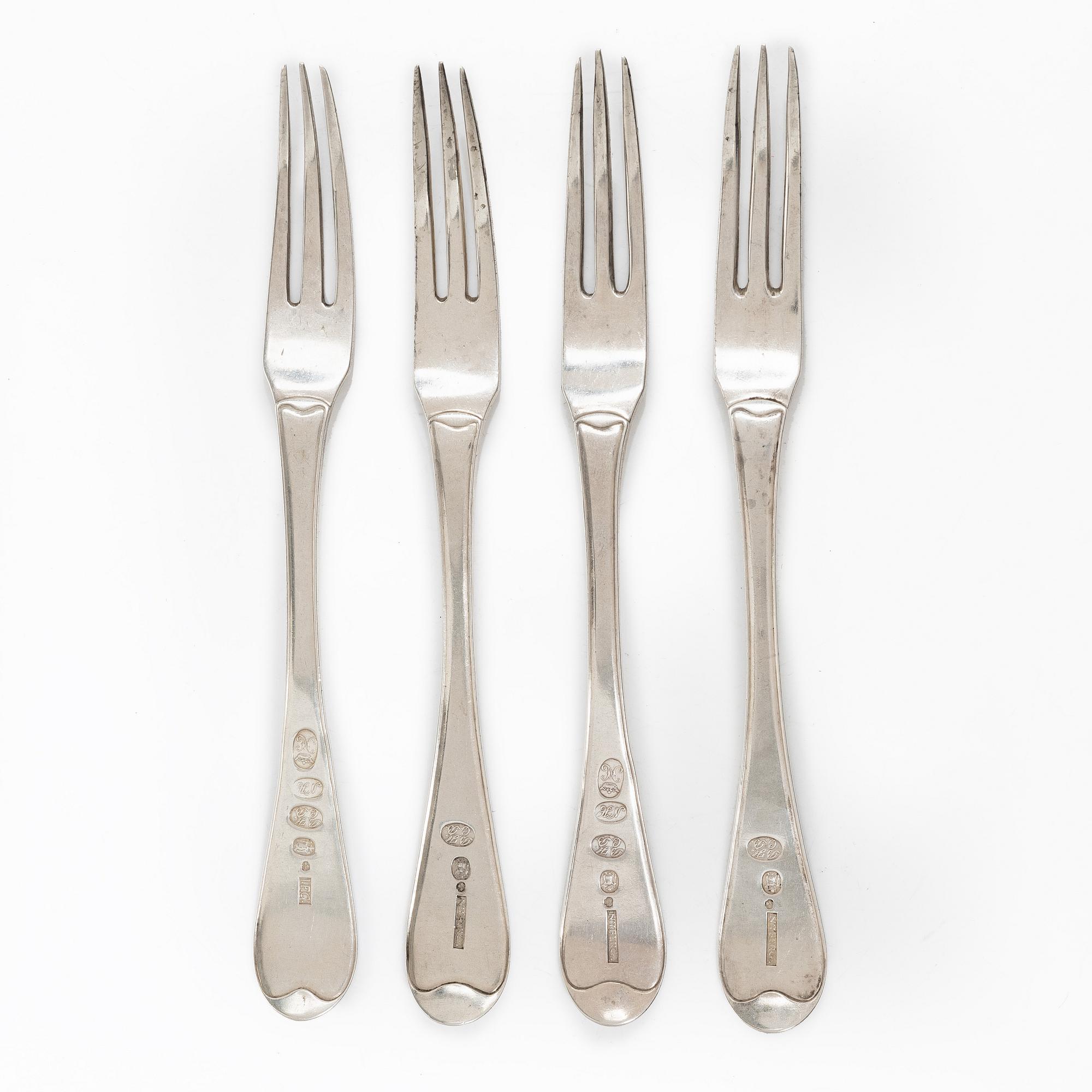 Gafflar, 4 st, silver, Lidköping, 1800-talets början.
