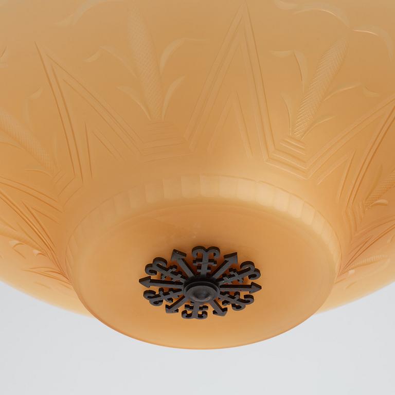Edward Hald, & Erik Tidstrand, a ceiling lamp, Nordiska Kompaniet & Orrefors, executed ca 1926.