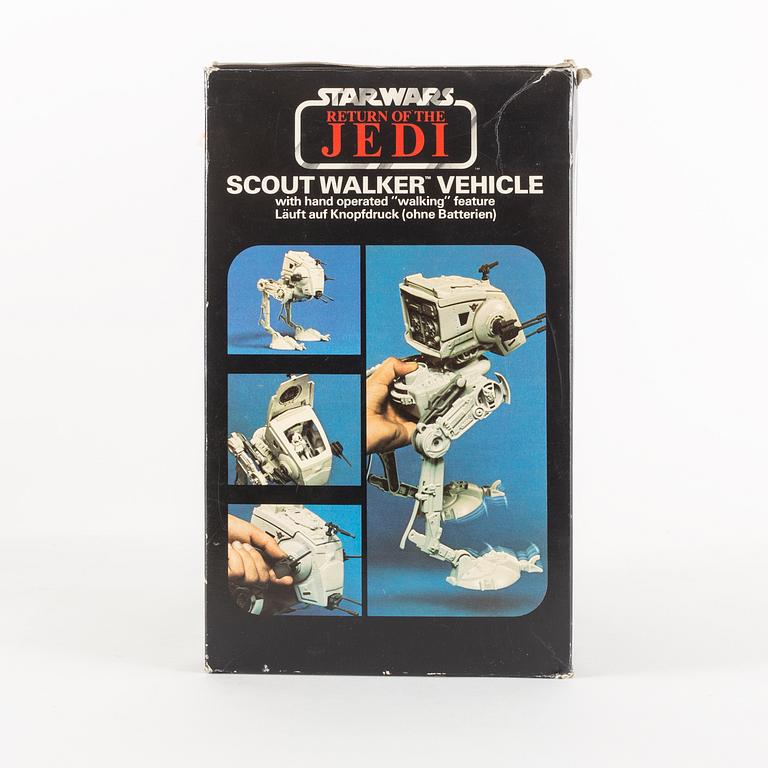 STAR WARS, AT-ST, Speeder bike samt Droids Side Gunner i svensksålda kartonger, 1983-85.