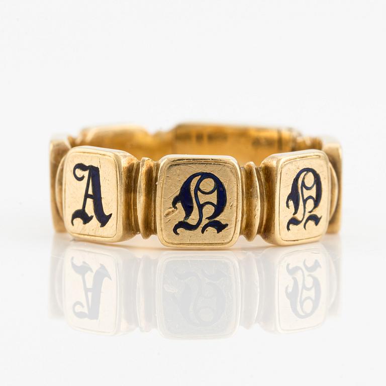 Ring in 18K gold and enamel, with a compartment. 1852.