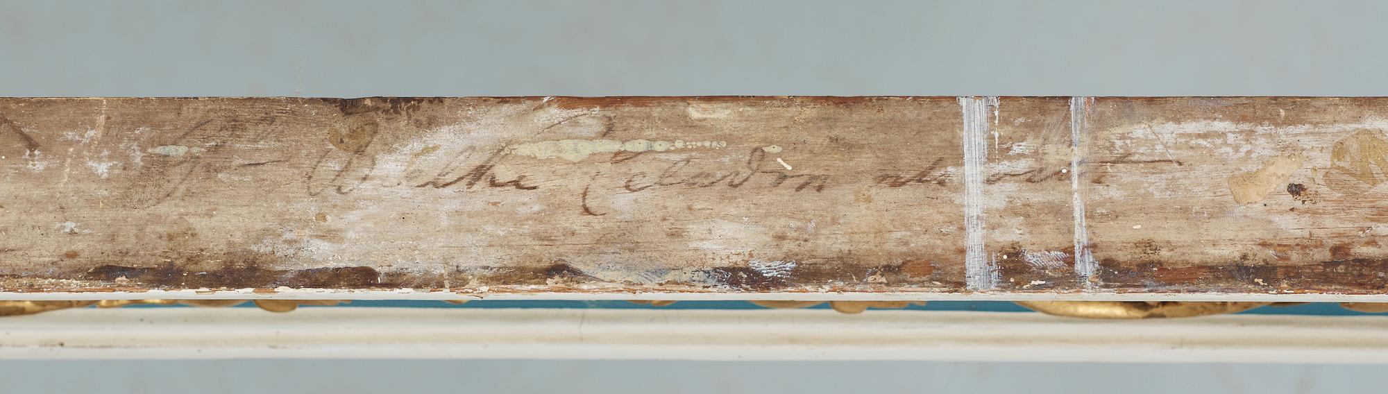 KONSOLBORD, av Pehr Ljung (1743-1819) bildhuggare i Stockholm, samt en SPEGEL. Sengustavianska.