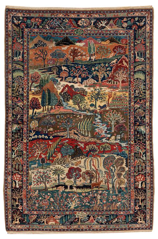 A carpet, semi-antique, Tabriz, figural, ca 201 x 137 cm.