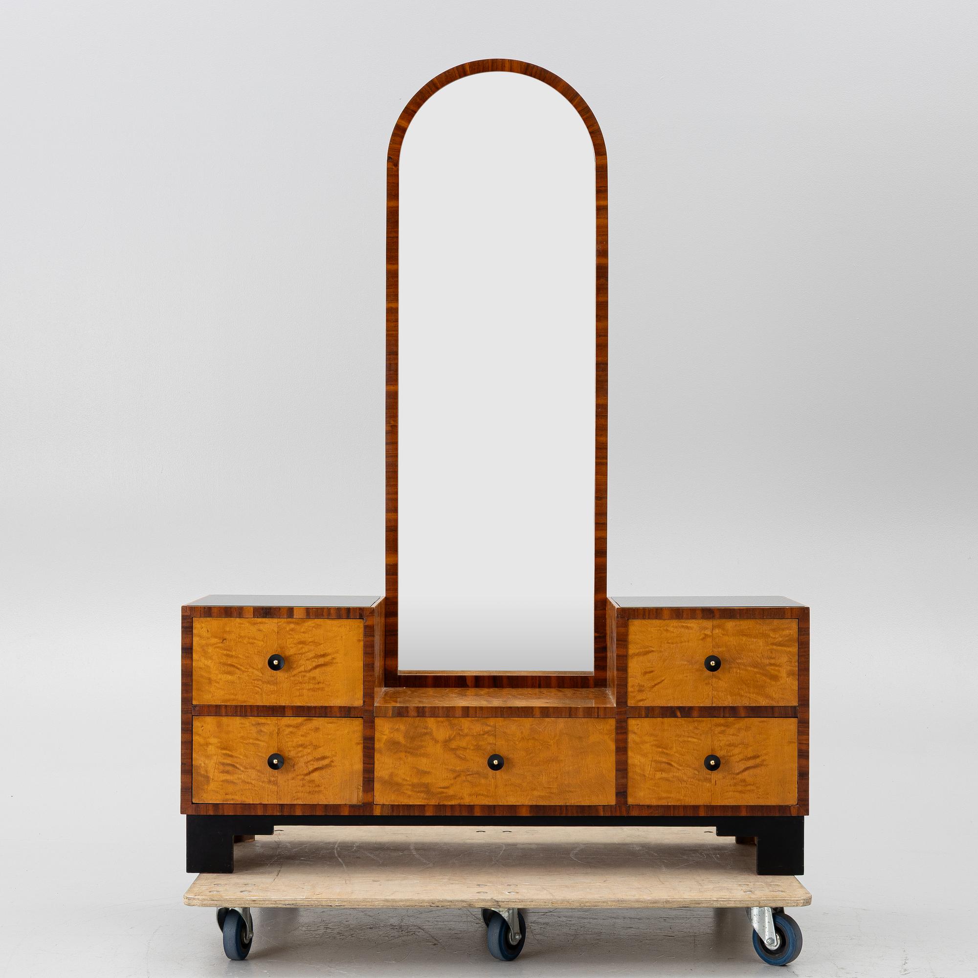 Hall furniture, chest of drawers with mirror, 1930s.