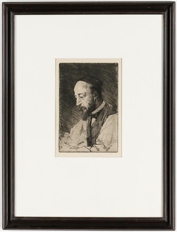 OSCAR BJÖRCK, etsning, signerad/inskriberad i blyerts "Oscar Björck / Målaren. Rob.
Thegerströms porträtt".