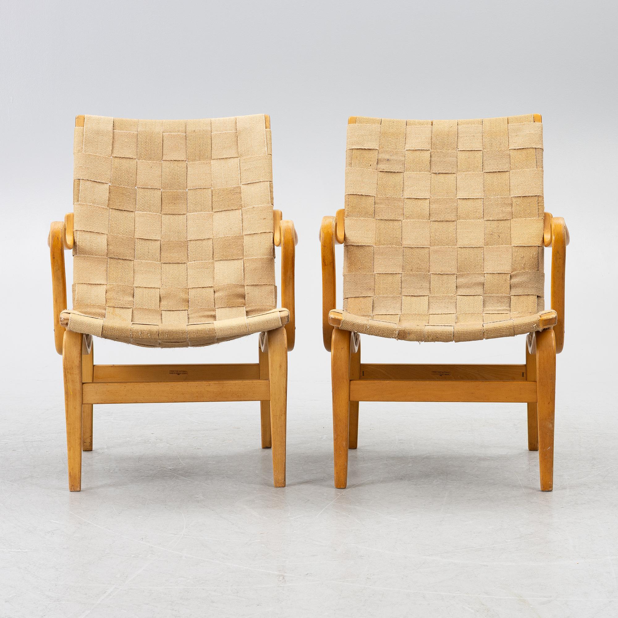 Bruno Mathsson, a pair of 'Eva' armchairs, Firma Karl Mathsson, Värnamo, 1959-62.