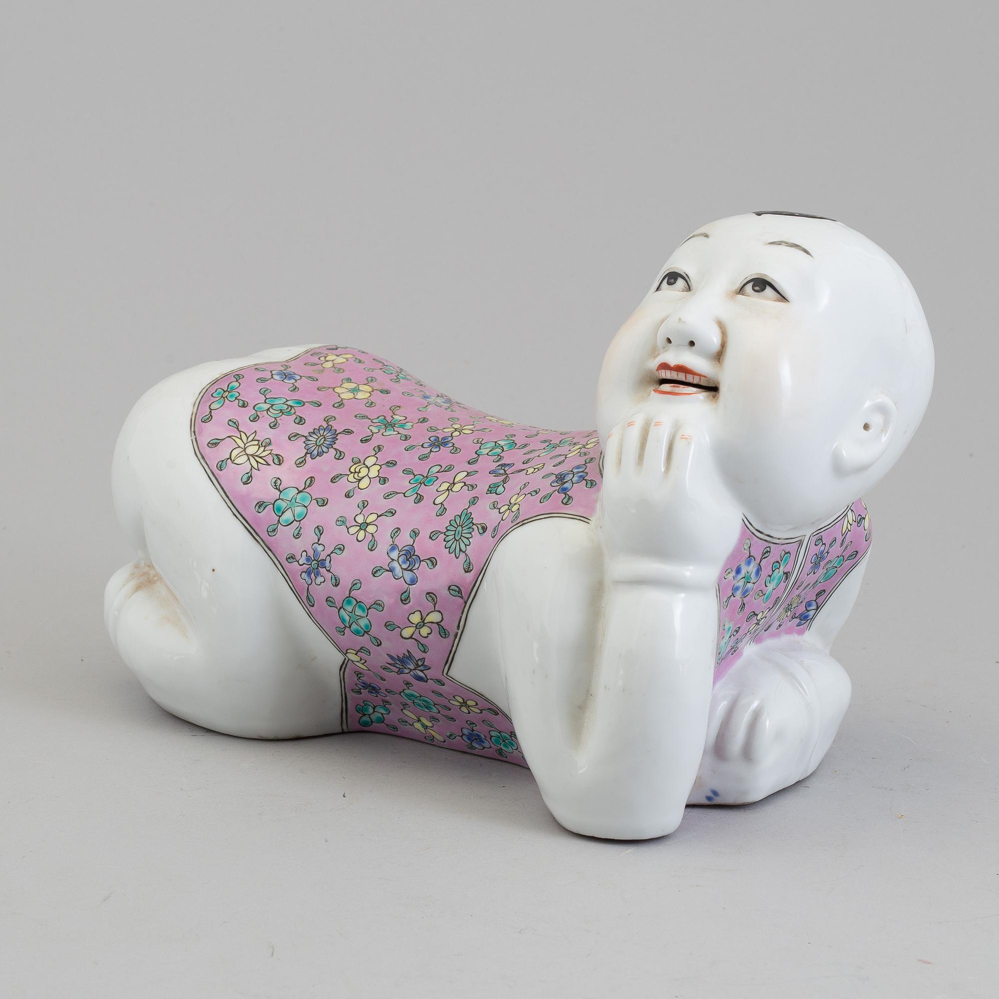 A Chinese 20th century famille rose porcelain pillow.