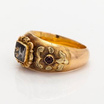 Ring, 18K gold, enamel, garnets, Bernt Erland Wallin, Tampere, second half of the 19th century.