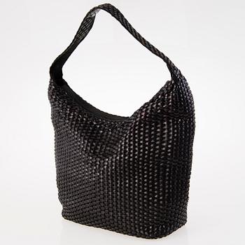 GUCCI 1980s Black leather Woven Hobo Bag.